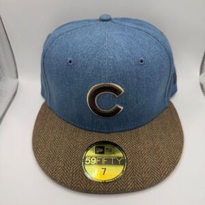 New Era 59Fifty Chicago Cubs MLB Denim/Tweed Fitted Hat Size‎ 7